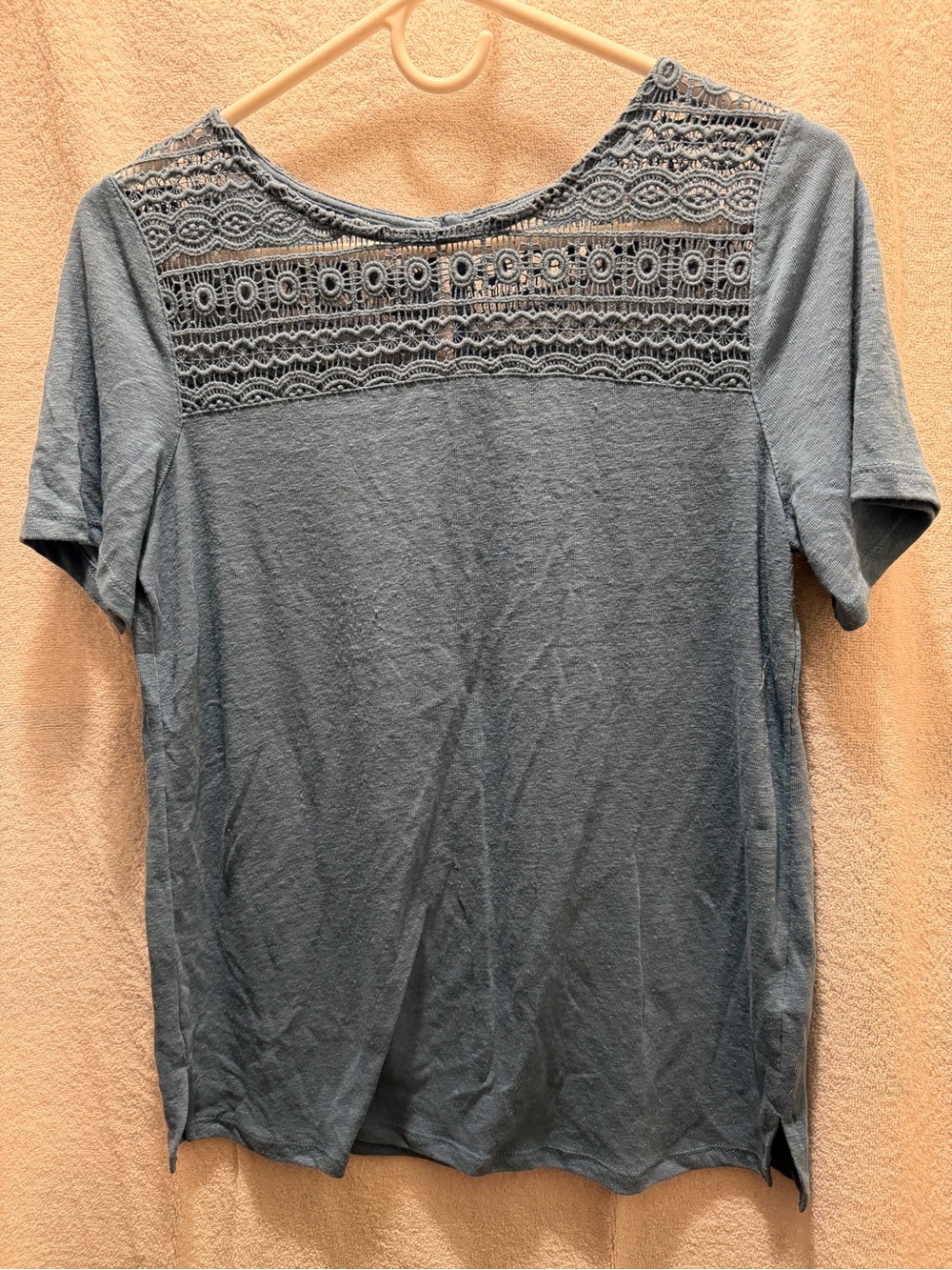 Old Navy Blue/Grey Short-Sleeve Tee with Crochet Yoke